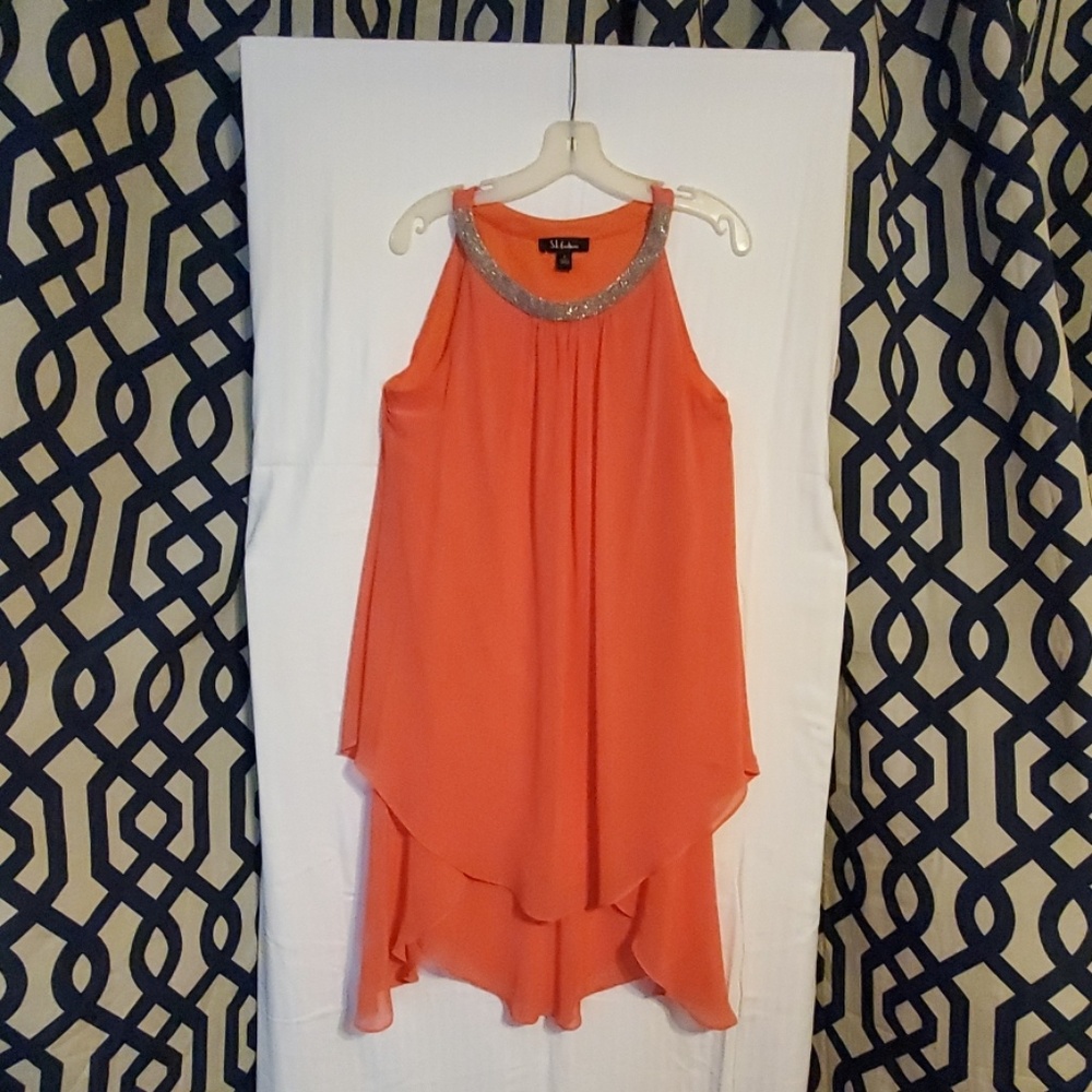 S.L. Fashions Tiered Coral Halter Dress